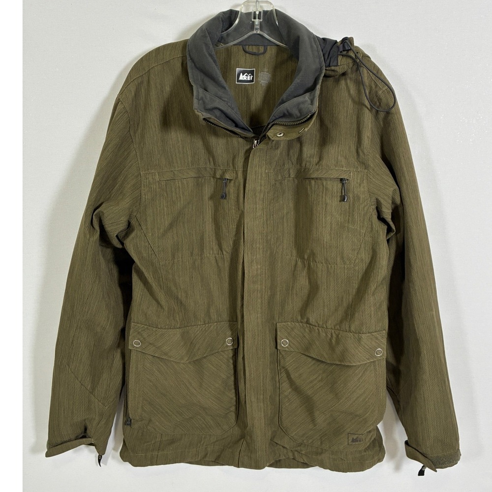 REI Co-op Mens M Olive Green Hooded Herringbone Utility Field Jacket 833079